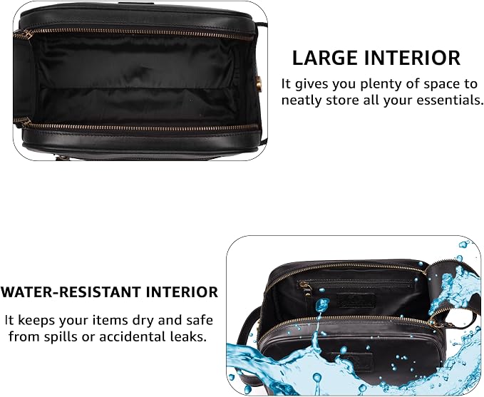 Premium Leather King Size Toiletry Travel Pouch – Handcrafted Dopp Kit Bag with Waterproof Lining, Spacious Design for Travel Essentials, Elegant Black Finish - Image 3