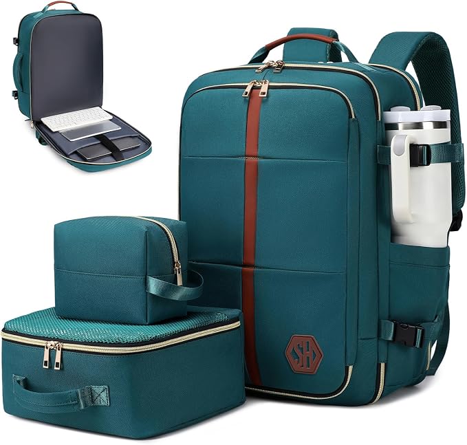 40L Travel Laptop Backpack for Women & Men, Airline Approved Carry On Luggage Overnight Bags, Waterproof Personal Item Bag, Weekender Essentials Backpacks Vacuum Backpack Dark Green by SHENHU