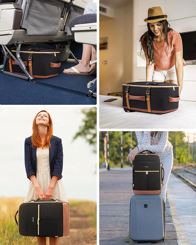 LOVEVOOK Carry On Backpack, 30L Travel Backpack Women with 3 Packing Cubes, TSA Airline Approved Suitcase Bag as Personal Item, Waterproof 15.6 inch Laptop Backpack for Weekender Overnight,Black-Brown - Image 6