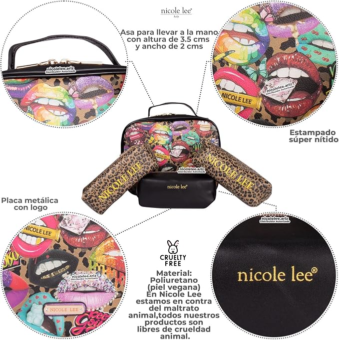 Nicole Lee Travel Handbag Crossbody Set with 3 Fashion Print Makeup Pouches, Women's Cosmetic Toiletry Organizer (All Emotion) - Image 2