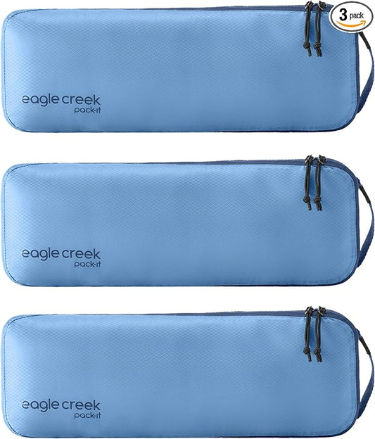 Eagle Creek Pack-It Isolate Slim Cube M/M/M Set - Minimalist Compact Travel Organizer for Hair Styling Tools, Belts & Small Items - Travel Accessories - Blue Dawn by EagleCreek