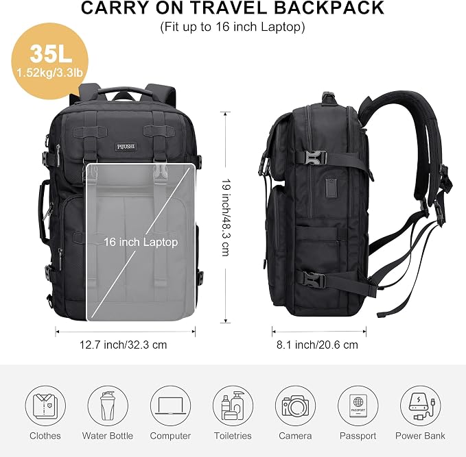 PIJUSHI Travel Backpack for Women, 3-In-1 Convertible Bag with Multi-Pocket | Carry On Luggage Duffle with 16" Laptop Compartment, Anti-Theft Back Pocket, USB Port for Daily, Airport - Image 9