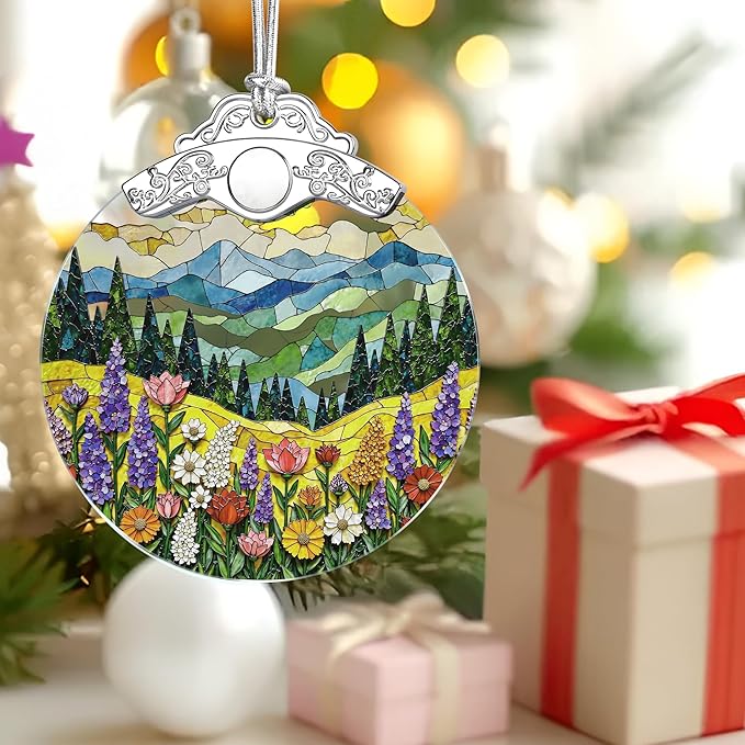 Mountain Wildflower Stained Glass Ornament, Christmas Ornaments – Christmas Tree Ornament, Holiday Decor, Xmas Stocking Stuffers, Gift Idea, Gifts for Nature Lover, Mom, Friend, and Family