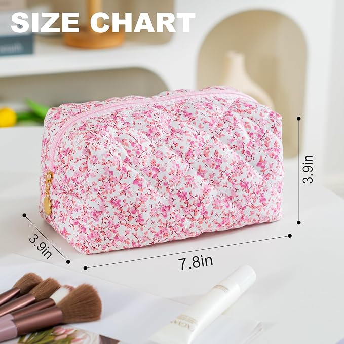 Makeup Bag Travel Toiletry Bag for Women, Small Cosmetic Bags Cute Quilted Cotton Makeup Pouch for Purse Emergency Bag Pencil Case Accessory Bag, Baby Pink - Image 4