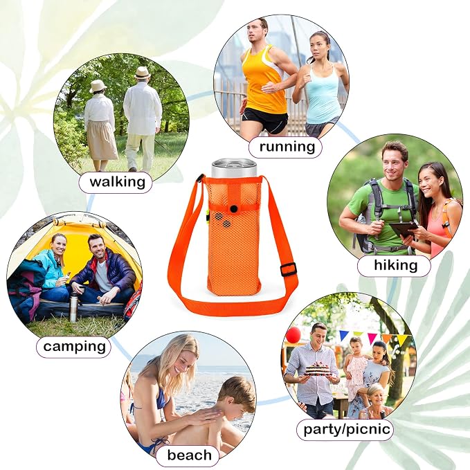 Tessco for you Water Bottle Sling Holder with Adjustable Shoulder Strap Water Bottle Mesh Carrier Bag Sleeve Pouch Holder for Walking Sports - Image 7
