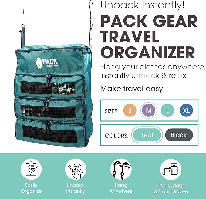 Pack Gear Hanging Carry-On Organizer - Our Fitted Hanging Luggage Organizer Perfectly Fits Any Carry On - Our Packing Cubes For Travel Use Mesh Windows to Make Finding Clothes Easy (Green, M) - Image 2