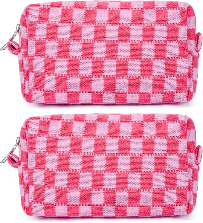 SOIDRAM 2 Pack Checkered Makeup Bag for Women, Cute Makeup Pouch Small Makeup Bag Travel Cosmetic Organizer for Toiletries, Brushes & Skincare by SOIDRAM