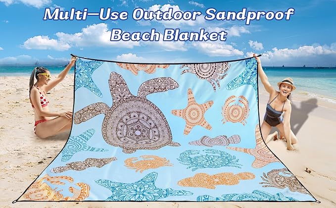 WIWIGO Beach Blanket Waterproof Sandproof Beach Mat 79" X 83"/10'x9'for 2-8 Adults Quick Drying Outdoor Picnic Mat Beach Accessories for Travel, Camping, Hiking - Image 6