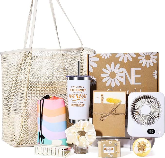 Beferr Mothers Day Beach Gifts Basket for Women, 79" X 83" Beach Blanket Waterproof Sandproof, Beach Mesh Tote Bags, Birthday Baskets for Her Wife Mom Sister Grandma Friend by Beferr