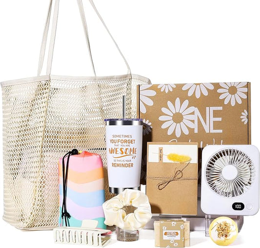 Beferr Mothers Day Beach Gifts Basket for Women, 79" X 83" Beach Blanket Waterproof Sandproof, Beach Mesh Tote Bags, Birthday Baskets for Her Wife Mom Sister Grandma Friend by Beferr