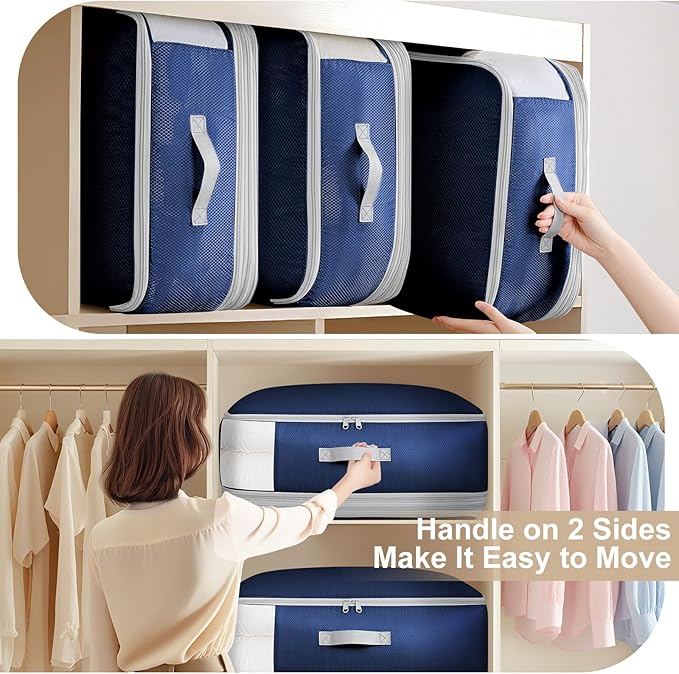 Comforter Storage Bag - Large Capacity Blanket Storage Bags 4-Layer Ultra Space Saving Self Compression Organizer, Washable Compression Bags for Storage Comforter Blanket, 2-Pack, Navy Blue - Image 4