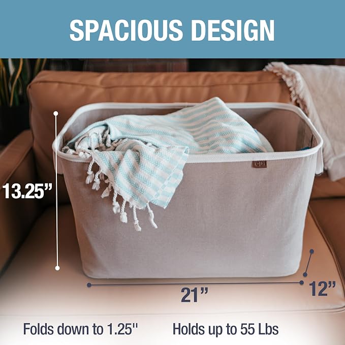 CleverMade Collapsible Laundry Basket LUXE 2 Pack – 60L (16 Gal) Foldable Cotton Blend Clothes Hamper with Vegan Leather Accents, Reinforced Handles, Space Saving Laundry Bin Holds 55 lbs - Mocha - Image 3