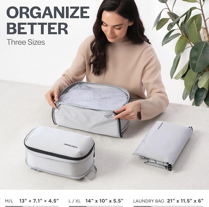 Aerotrunk Ultralight Compression Packing Cubes - Lightweight Travel Organizers for Suitcases and Luggage (3-Pack, Light Grey) - Image 3