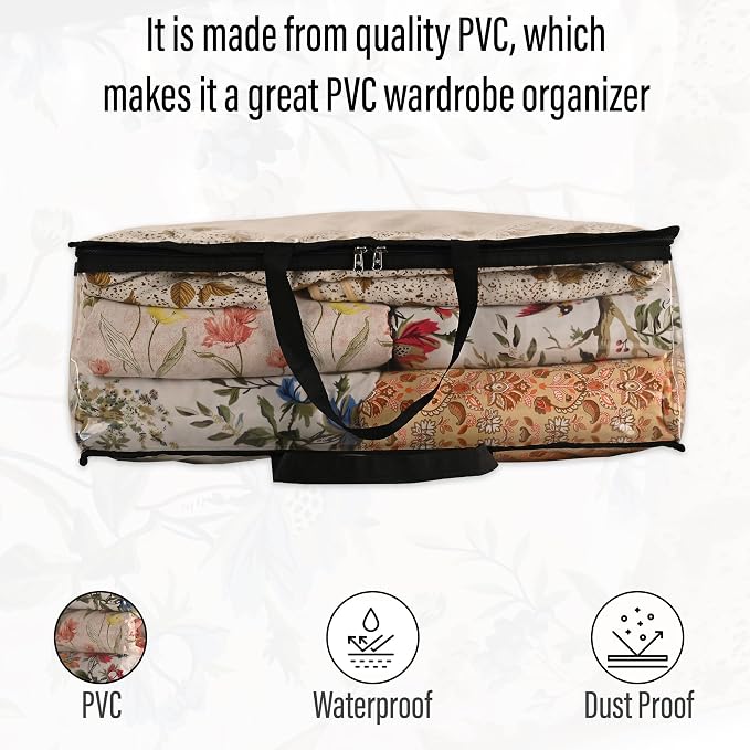 Kuber Industries (Pack of 6) Waterproof Storage Bags for Clothes | Wardrobe Organizer | Transparent Travel Organizer Bag with Handle | Large | Black & Grey - Image 2
