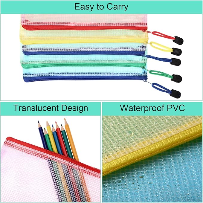 Harloon 150 Pack Pencil Pouch Bulk Gifts Graduation Mesh Zipper Pencil Cases 9.5 x 4.5 Inch Small Clear Holder Storage Multipurpose Cosmetics Toiletry Bags for Office Bill Travel(5 Colors) - Image 3