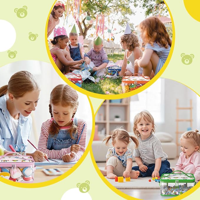 8 Packs Large Clear Toy Storage Bags with Double Zipper & Handles, L | Name Tag, Manual Pocket, Transparent PVC, Waterproof Dustproof, Space-saving, Portability for Building Blocks, Puzzle, Travel - Image 8