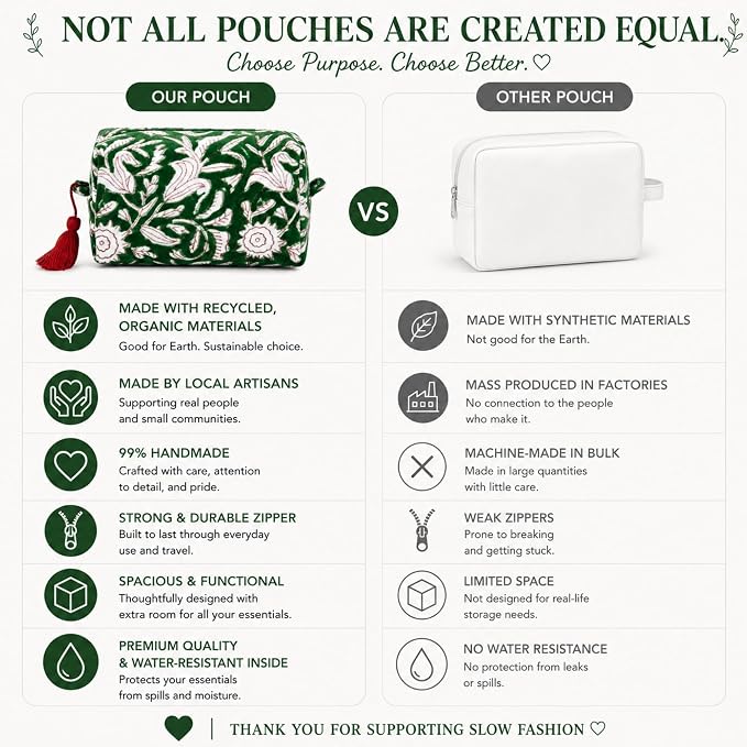Huar Travel Makeup Bag- Large Capacity Cosmetic Bags for Women - Water Resistance Lining Portable Pouch & Open Toiletry Bag - Perfect Girls Makeup Organizer for Travel Essentials (Velvet Green Lotus) - Image 4