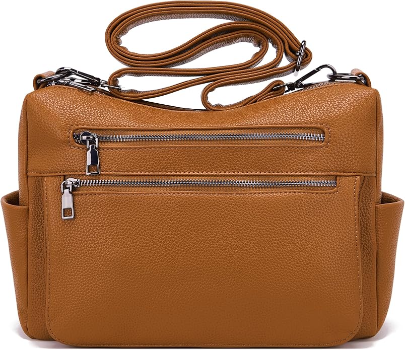 YZAOLL Large Crossbody Shoulder Bag for Women Vegan Leather Tote with Adjustable Wide Strap Work Purse with 10 Pockets
