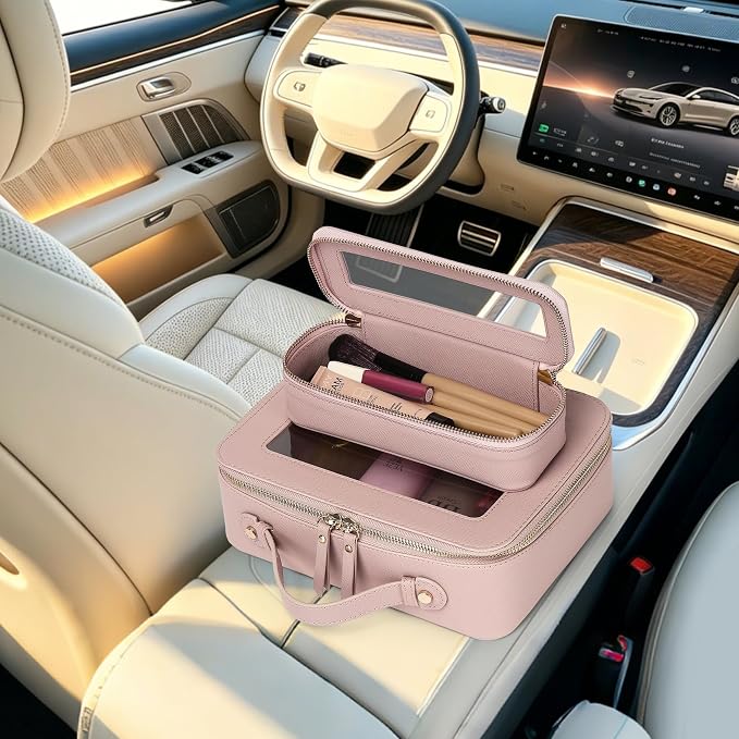 Travel Makeup Bag, Pink, L+Slim | With Brush Case, Transparent, Waterproof, Zipper Closure - Image 7