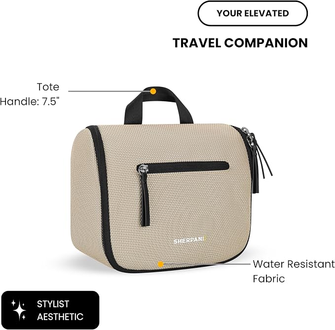 Sherpani Co-Pilot, Travel Toiletry Bag, Hanging Cosmetic Organizer, Water Resistant Makeup Bag, Shower Dopp Kit, Essentials Toiletries for Women, Travel Gift (Straw) - Image 4