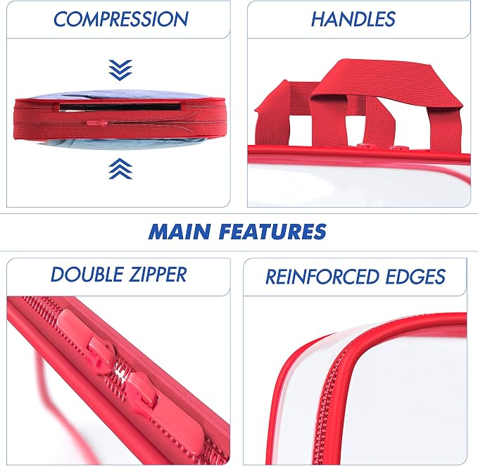 Clear Compression Packing Cubes 3 Set - Bags for Travel - Luggage Cube Organizer - Red - Image 2