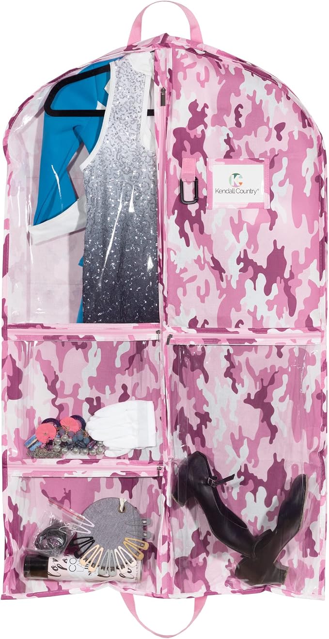 Waterproof Hanging Garment Bag 40 inch Clothes Bag with Gusset, 5 Pockets & Side Zip for Dance Costumes, Cheer, Skating, Theatre, Beauty Pageants & More by Kendall Country, Camo Pink - Image 2