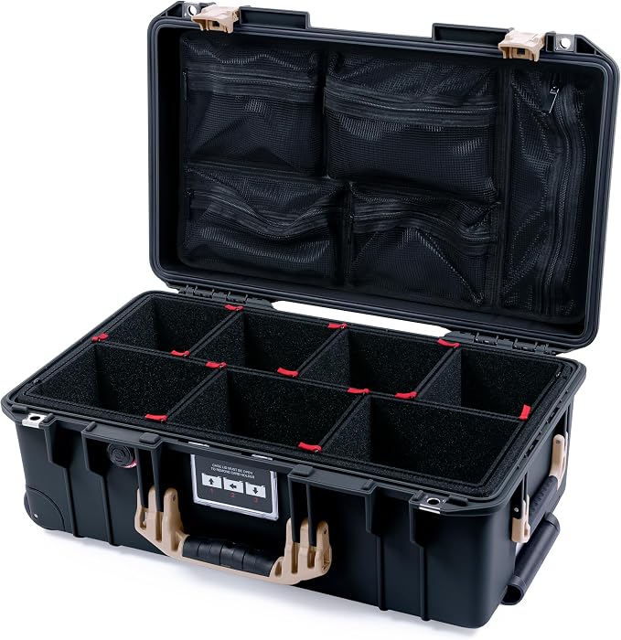 Black Pelican Air 1535 Carry-on Case - with TrekPak Divider System & Mesh Lid Organizer - Desert Tan Handles & Latches. by ColorCase