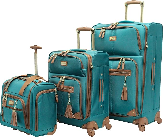 Steve Madden Designer Luggage Collection - 3 Piece Softside Expandable Lightweight Spinner Suitcase Set - Travel Set Includes an Under Seat Bag, 20-Inch Carry on and 28-Inch Checked Suitcase, Harlo by STEVEMADDEN
