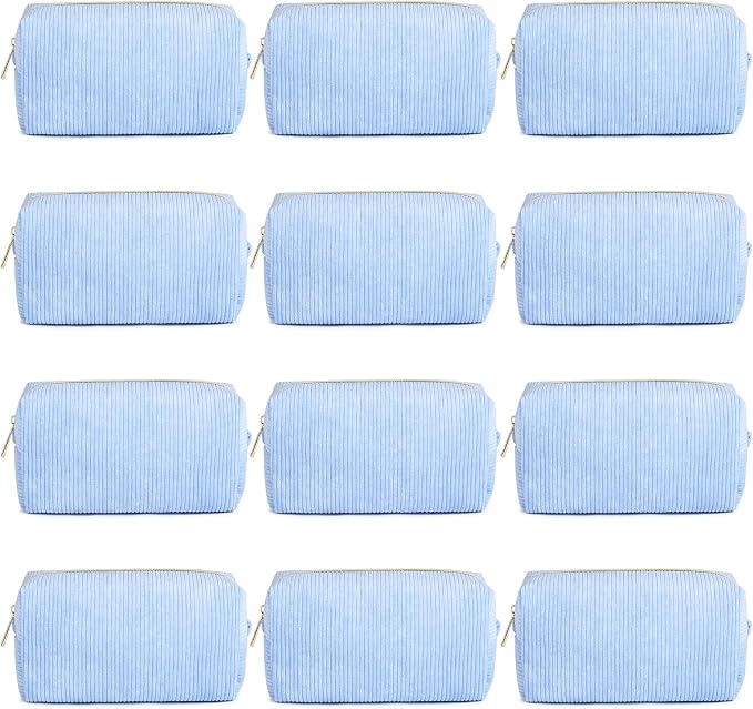 SOIDRAM 12PCS Checkered Makeup Bag Preppy Cosmetic Bag Bulk Blue Makeup Pouch Personalize Travel Toiletry Bag Organizer Cute DIY Makeup Brushes Storage Bag for Women - Image 4