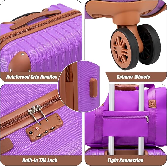 Cosbarn Carry On Luggage Sets 3 Piece, 20 Inch Luggage 22x14x9 Airline Approved with Wheels and TSA Lock, ABS Lightweight Hardshell Travel Suitcase Set with Duffel Bag Travel Bag for Men Women - Image 3