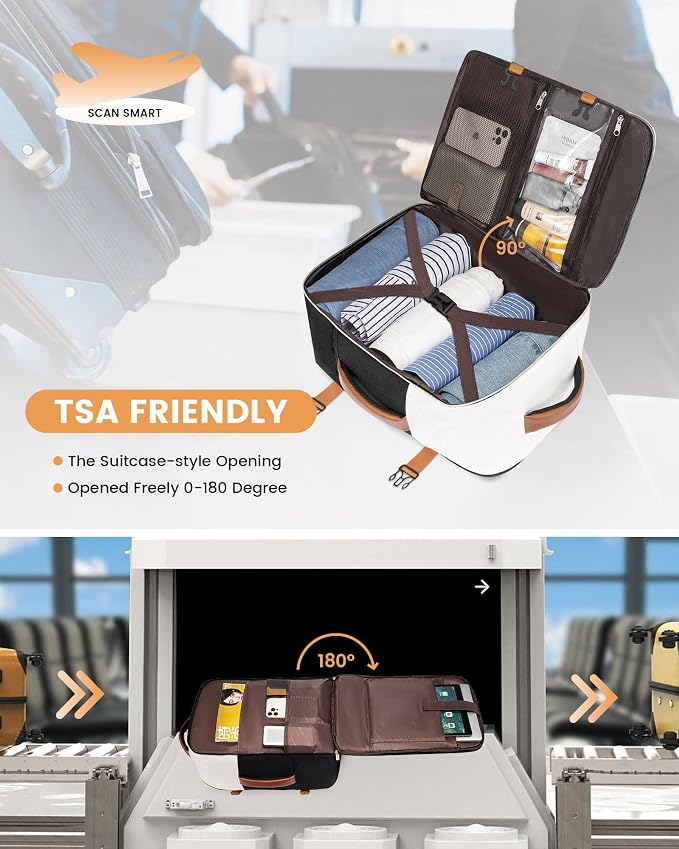 LOVEVOOK Travel Backpack for Women, TSA Carry On Backpack Flight Approved Luggage, 50L Water Resistant Personal Item Daypack Large Weekender Bag fit 18 inch Laptop with 3 Cubes, Beige-black-brown - Image 4