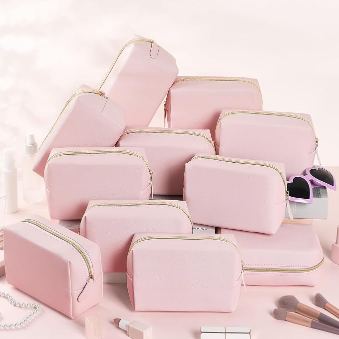 Kigeli 1 Pc Makeup Bag Bulk PU Leather Cosmetic Pouches Waterproof Plain with Zipper Preppy Makeup Pouch Toiletry Bag for Women Wedding Bachelorette Party Gift Travel Storage Organizer (Light Pink) - Image 6