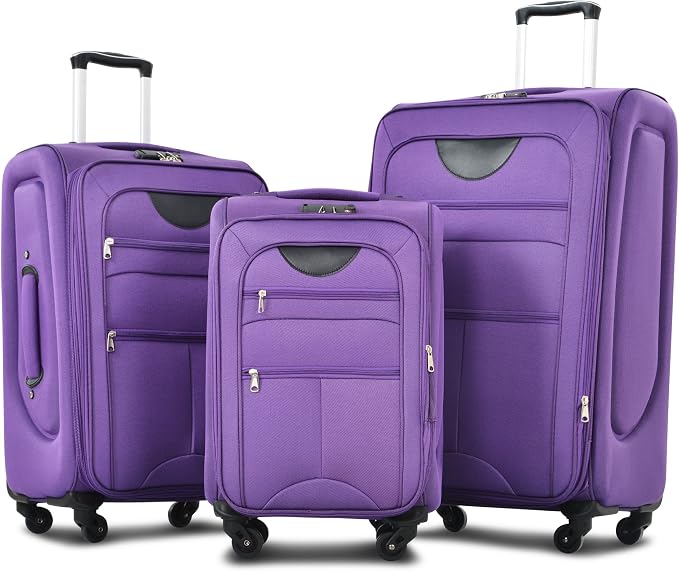 Merax Softside Luggage Set, Travel Suitcase Expandable Lightweight 3 Piece | Luggage Sets with Spinner Wheels 22" 26" 30" Suitcase with TSA Lock (Purple) by Merax