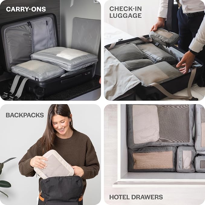 Aerotrunk Compression Packing Cubes for Travel - Luggage Organizer Bags - Double Zipper Packing Cubes for Suitcases (2-Pack, Mocha) - Image 9