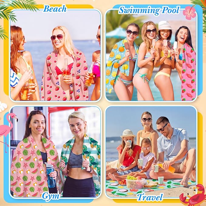 Peryiter 48 Pcs Microfiber Beach Towel with Bags Bulk, 24 Large Quick Dry Pool Towels and 24 Storage Bags, 28 x 55 Inch Fruit Blanket for Beach Swimming Summer Party Camping Travel Women - Image 6