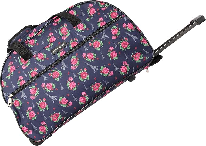 Betsey Johnson Designer Carry On Luggage Collection - Lightweight Pattern 22 Inch Duffel Bag- Weekender Overnight Business Travel Suitcase with 2- Rolling Wheels (Eiffel Towers) - Image 4