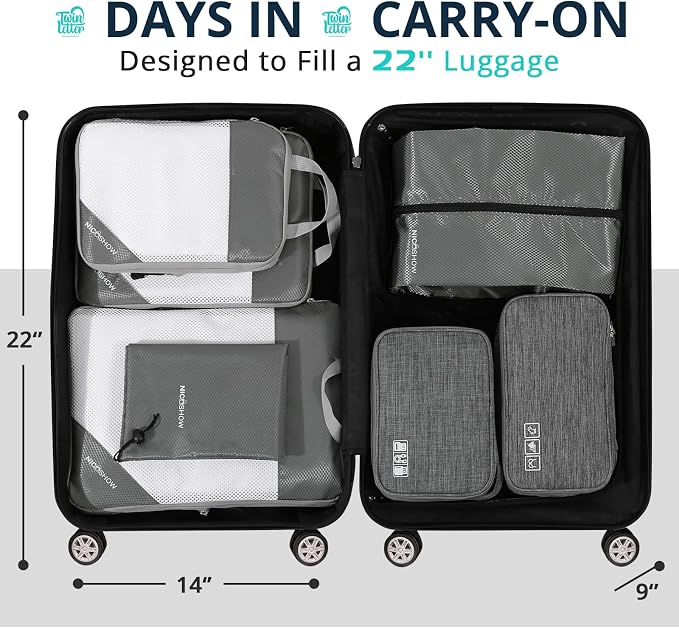 NICOSHOW 7 Set Compression Packing Cubes for Travel - Compressible, Lightweight, and Space-Saving Packing Cubes, Travel Essentials for Women, Grey - Image 6