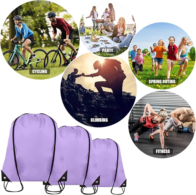 Grneric 60 Pieces Drawstring Backpack Bulk Cinch Sackpack Ployster Drawstring Bags for Gym Party Trip(Lavender) - Image 6