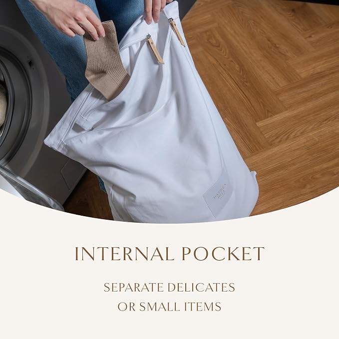 Hayden Hill Luxury Organic Cotton Travel Laundry Bags, Small & Large 2 Pack | Dirty Laundry Bag For Travel & Home, Zippered, Internal Pocket, Fits Luggage and Suitcase, Certified Carbon Neutral, White - Image 3