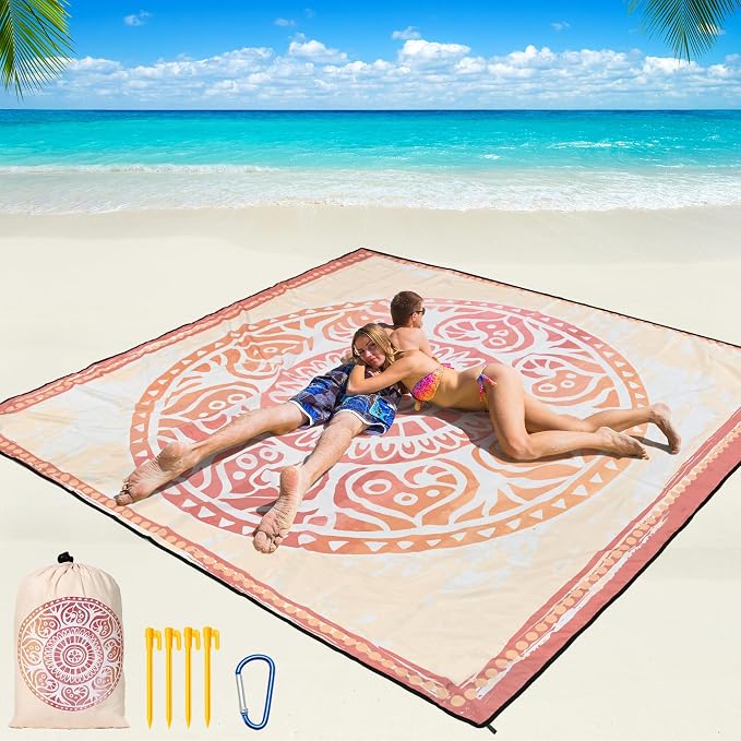 WIWIGO Beach Blanket Waterproof Sandproof Beach Mat 79" X 83"/10'x9'for 2-8 Adults Quick Drying Outdoor Picnic Mat Beach Accessories for Travel, Camping, Hiking by WIWIGO