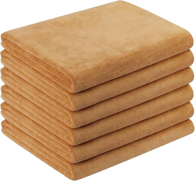 JML Large Microfiber Bath Towels, 6 Pack 30" x 60", Oversized, Soft, Super Absortbent, Fast Drying Bathroom Towel Set for Sauna, Hair Wrap, Salon,Sport, Fitness, Yoga, Beige by JML