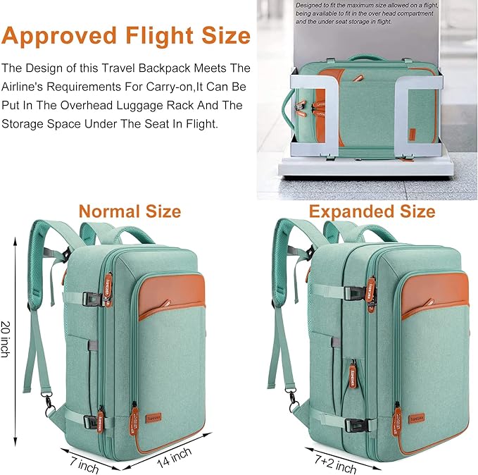 Lumesner 40L Expandable Carry On Travel Backpack with 4 Packing Cubes | Flight Approved, Fits 17 inch Laptop, Water-resistant, Suitcase Backpack, Business Weekender Luggage, Gift for Men & Women - Image 2