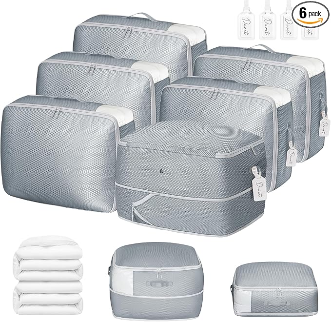 DIMJ Comforter Storage Bag 6 Pack - Blanket Storage Organizer Compression Bags, Large Capacity Ultra Space Saving Self Compression Organize for Bedding, Pillow, Duvet, Sheet Storage with Zipper Window by DiMJ