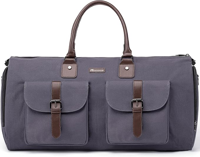 Modoker Garment Convertible Weekender Bag,Carry on Canvas Garment Duffle Bag Heavy Duty Overnight Bags for Men Women, Grey by Modoker