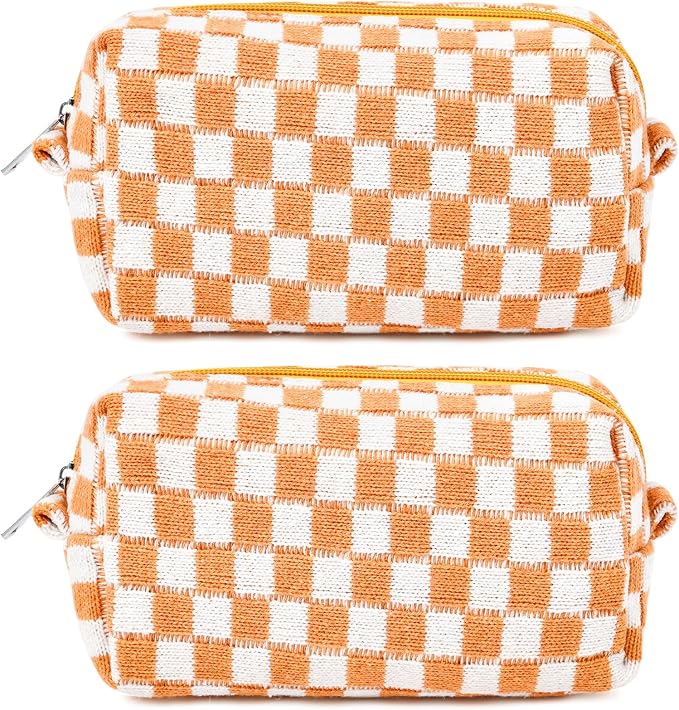 SOIDRAM 2 Pack Checkered Makeup Bag for Women, Cute Makeup Pouch Small Makeup Bag Travel Cosmetic Organizer for Toiletries, Brushes & Skincare by SOIDRAM