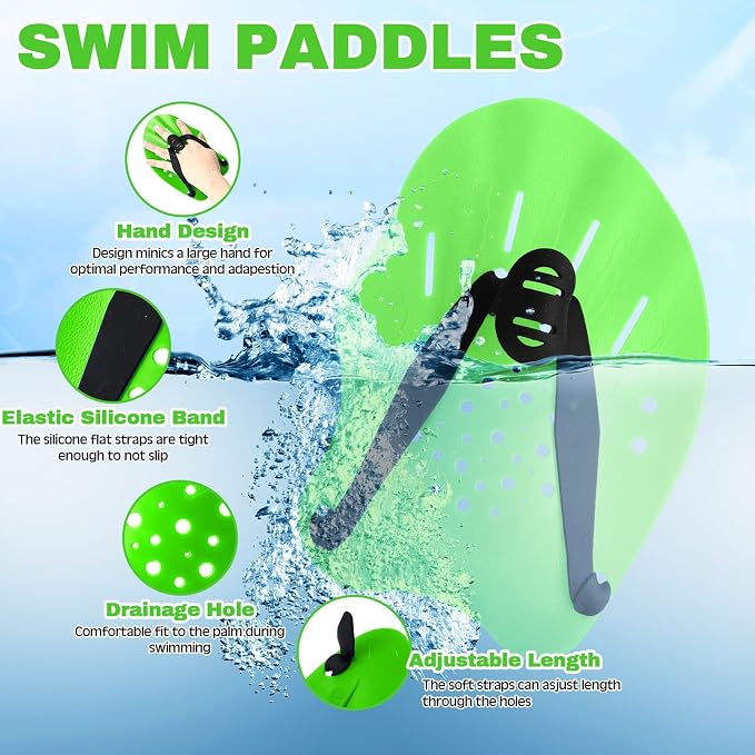7 Pcs Pool Exercise Set Including 2 Lightweight Aquatic Dumbbells, 2 Swimming Hand Paddles, Pull Buoy, Pool Mesh Bag Swim Belt Sport Equipment for Water Aerobics Exercise - Image 3