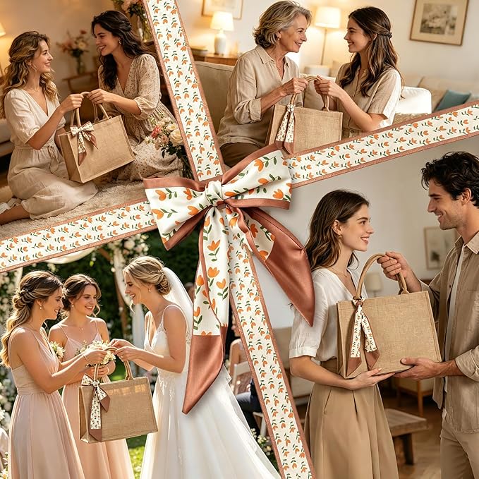 Waterproof Large Jute Tote Bag Set W/Ribbon 15.35x6x12 Inch Women Bridesmaid Gift for Beach Wedding Shopping Travel - Image 6