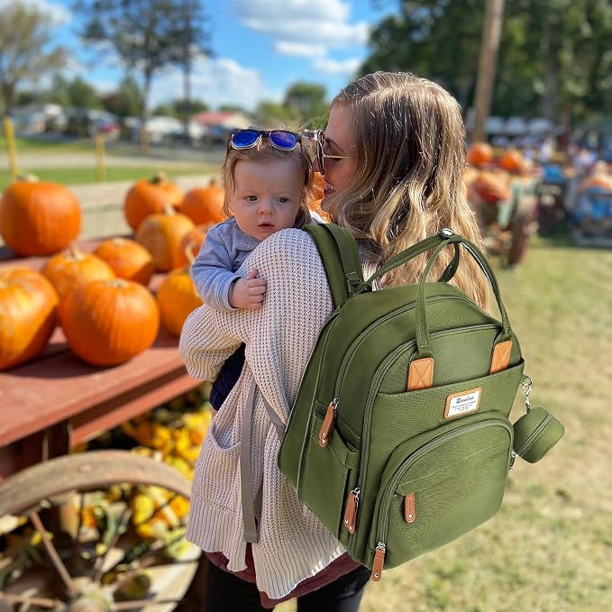 RUVALINO Diaper Bag Backpack-Expandable Baby Bag with up to 50% Capacity -Baby Essentials Bag with Changing Pad Insulated Bottle Holders & Pacifier Case, Waterproof, Army Green XL - Image 8