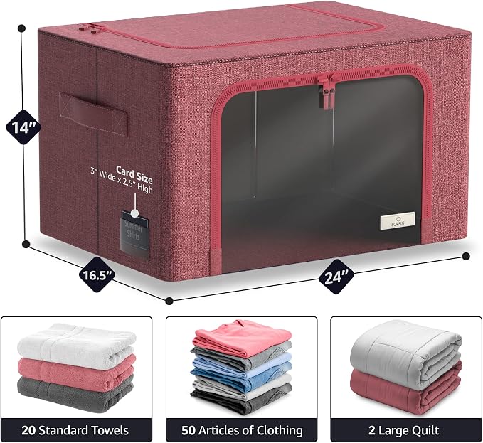 Sorbus Jumbo Storage Bins with Metal Frame - Oxford Fabric Storage Containers with Large Clear Window & Carry Handles - Stackable & Foldable Clothes Organizer Bags for Bedding Linen, Clotheing & More - Image 2