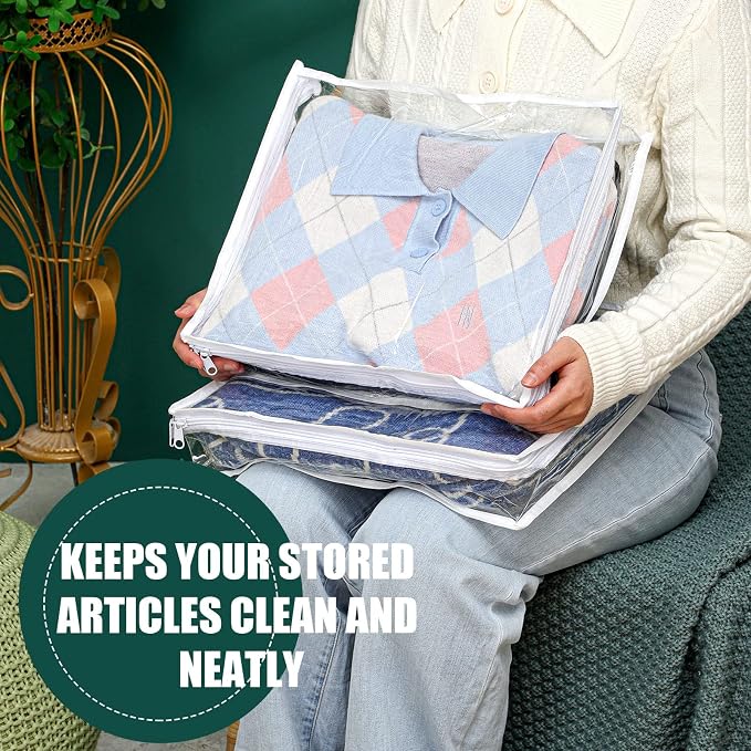 Hoolerry 6pcs Clear Zippered Storage Bag Plastic Individual Sweater Storage Bag with Zipper Label Closet Clothing Organizer for Blanket Clothes Bed Sheet Comforter Quilt Pillow(15.7 x 13.7 x 3.9 Inch) - Image 4